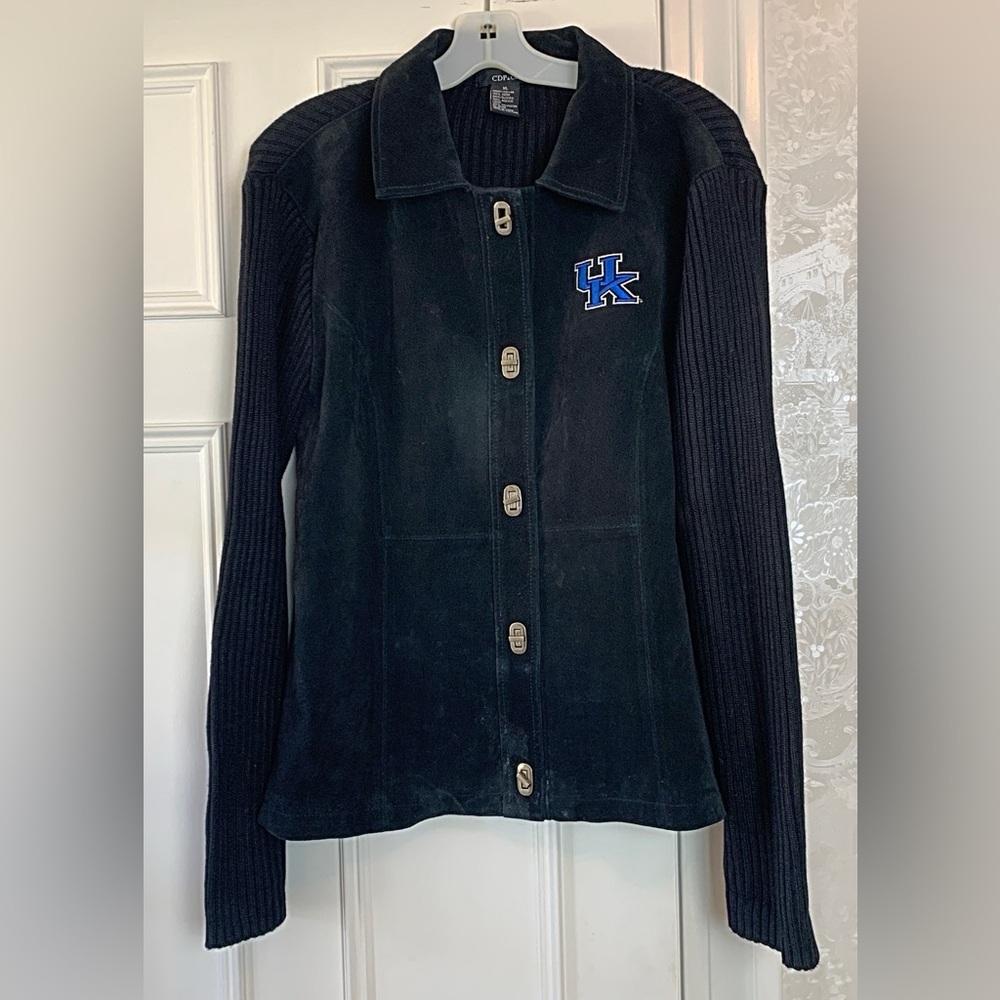 Kentucky Wildcat sweater with suede.